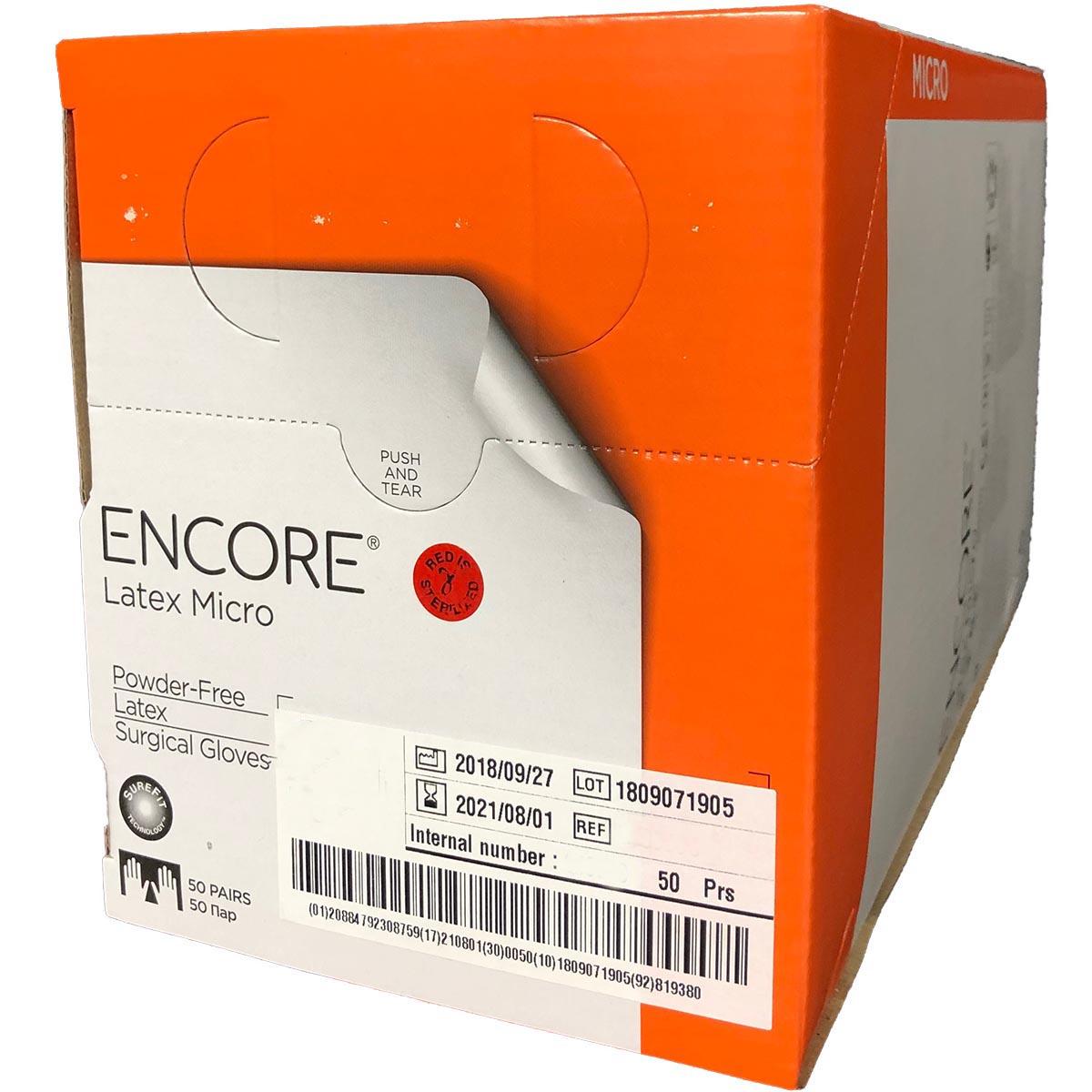 Ansell Encore Latex Micro Surgical Gloves, Size 6.5, PF, 50 pair/box
